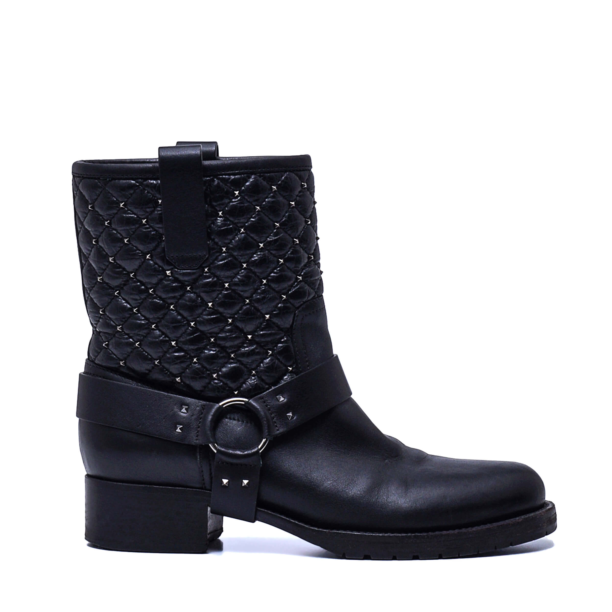 Valentino - Black Leather Studded Boots / 38.5